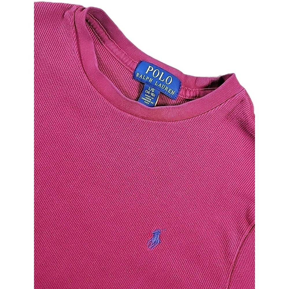 Polo Ralph Lauren‎ Boys L 14-16 Long-Sleeve RED Thermal T-Shirt BLUE Logo